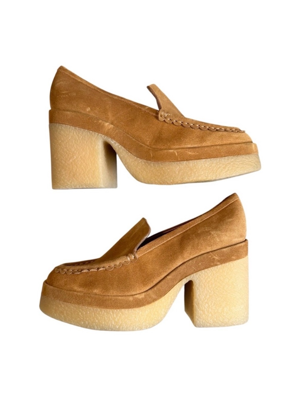 NWT MARC FISHER Lina Platform Loafers Tan Suede Chunky Gum Heel 90’s Y2K Shoes - Picture 3 of 8